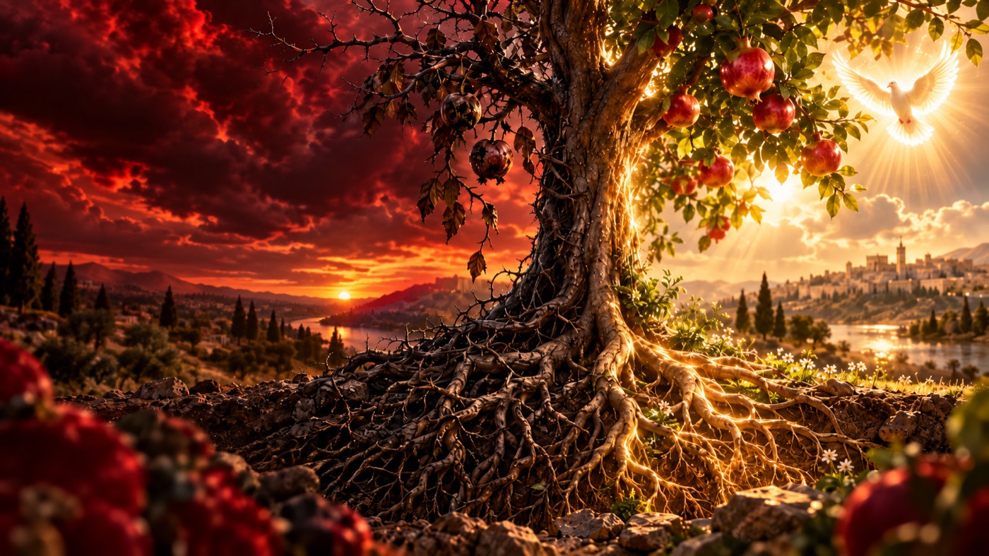 Árbol con raíces profundas y fruto abundante